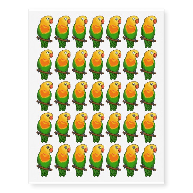 Cute lovebird cartoon parrot  temporary tattoos (Front)