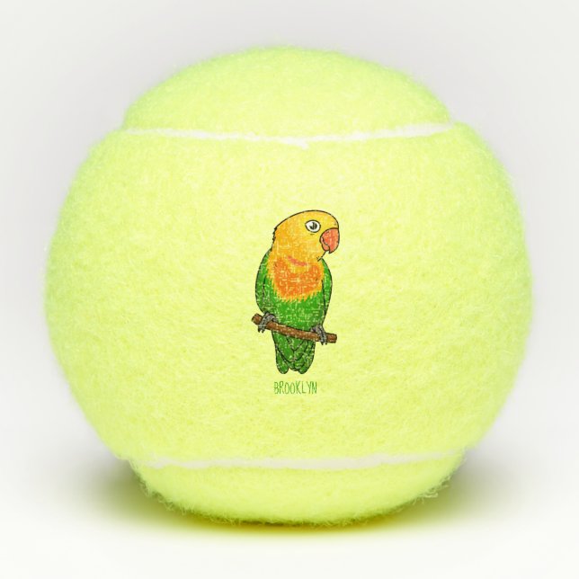 Cute lovebird cartoon parrot tennis balls (Front)