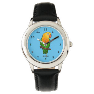 Cute lovebird cartoon parrot watch