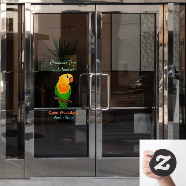 Cute lovebird cartoon parrot window cling (Office Door)