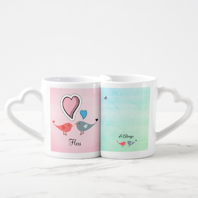 Cute Lovebird Couple Matching Mugs (Front Nesting)