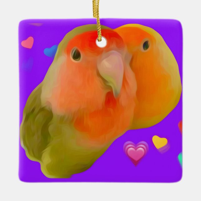 Cute lovebird hanging square ornament    (Front)