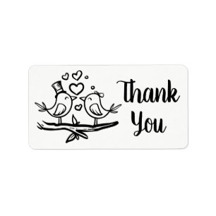Cute Lovebirds Black White Wedding Thank You Label