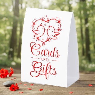 Cute Lovebirds Boho Red Heart Cards Gifts Wedding Paper Table Tent
