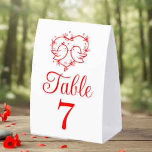 Cute Lovebirds Boho Red Heart Garden Wedding Paper Table Tent