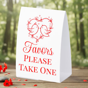 Cute Lovebirds Boho Red Heart Wedding Favors Paper Table Tent