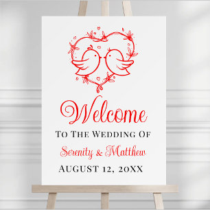 Cute Lovebirds Boho Red Heart Wedding Welcome Foam Board