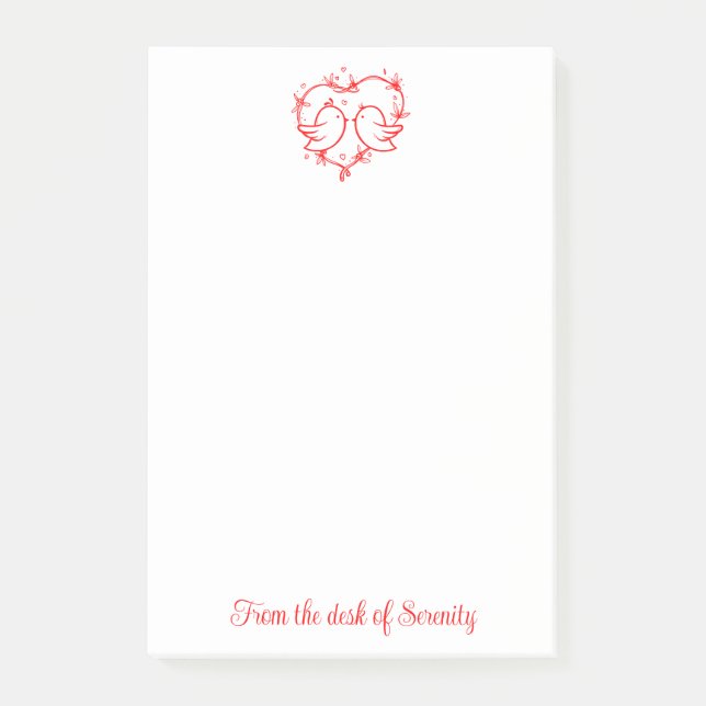 Cute Lovebirds Boho Romantic Red Heart  Post-it Notes (Front)