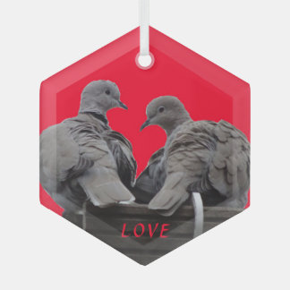 Cute Lovebirds Cust. Text Glass Ornament