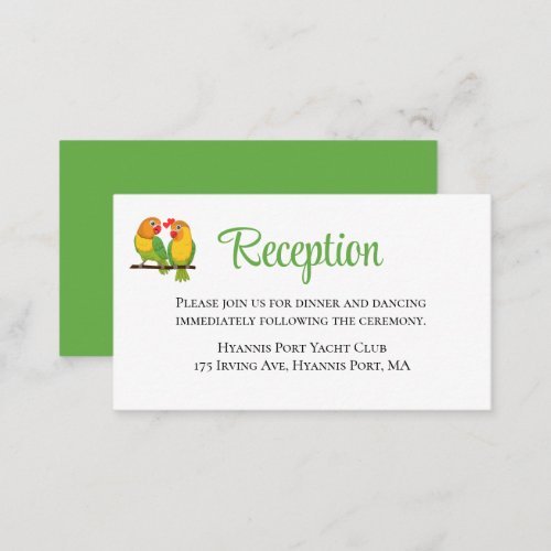 Cute Lovebirds Green Love Birds Wedding Reception Enclosure Card