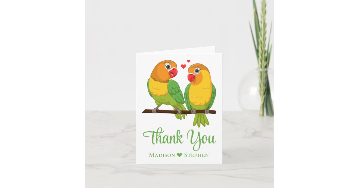 Cute Lovebirds Green Love Birds Wedding Thank You Card | Zazzle