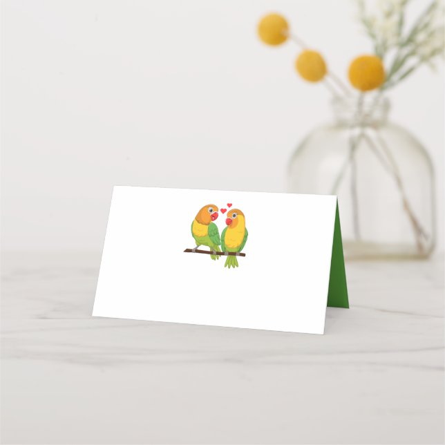 Cute Lovebirds Green Thank You Love Birds Wedding  Place Card (Front)