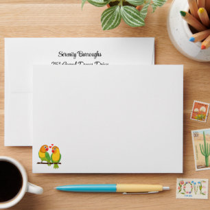 Cute Lovebirds Green Yellow Wedding Love Birds  Envelope