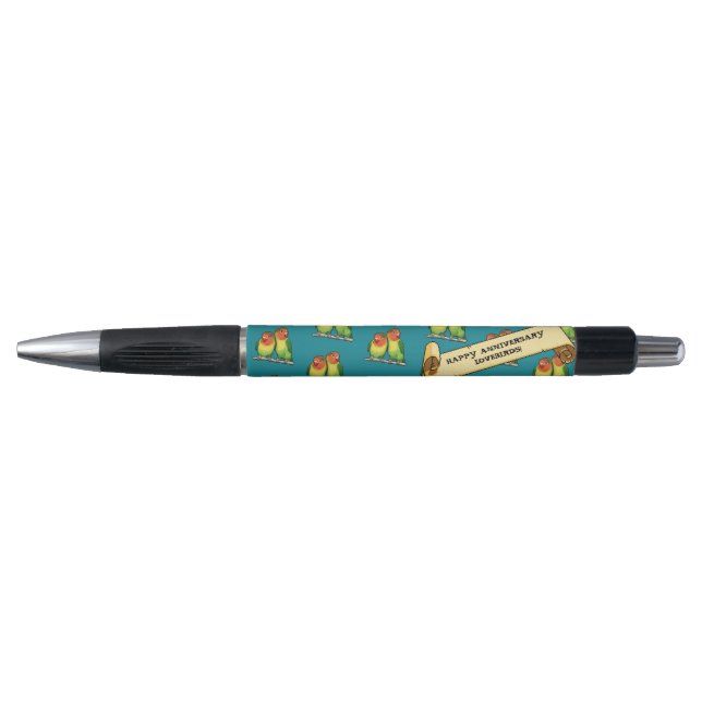 Cute Lovebirds Happy Anniversary Romantic Retro Pen (Front)