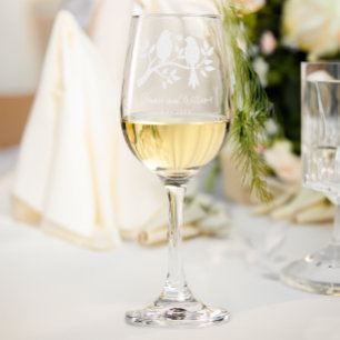 Cute Lovebirds in Tree Wine Glass