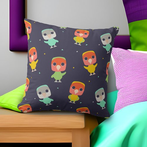 Cute Lovebirds Kids Purple Bedroom Decor Pet Birds Throw Pillow