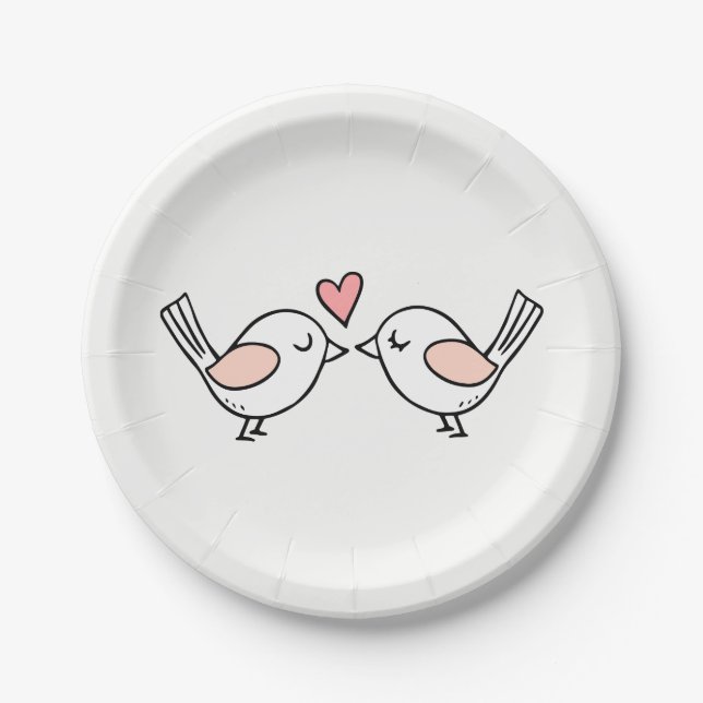 Cute Lovebirds Kissing Love Birds Pink Wedding Paper Plates (Front)