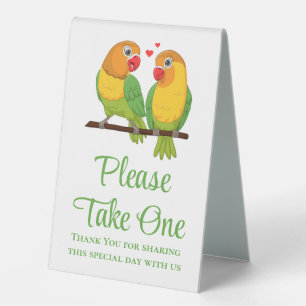 Cute Lovebirds Love Birds Green Wedding Favors Table Tent