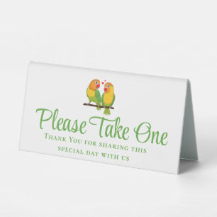 Cute Lovebirds Love Birds Green Wedding Favors Table Tent