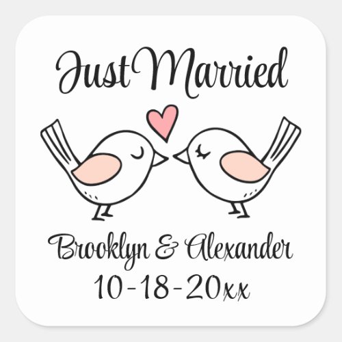 Cute Lovebirds Love Birds Just Married Wedding  Square Sticker