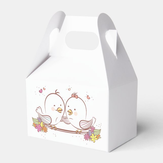 Cute Lovebirds Love Birds Pink Wedding Party Favor Boxes (Front Side)