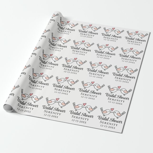 Cute Lovebirds Pink Love Birds Bridal Shower Favor Wrapping Paper (Unrolled)