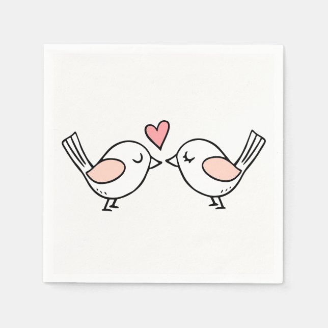 Cute Lovebirds Pink White Love Birds Wedding Napkins (Front)