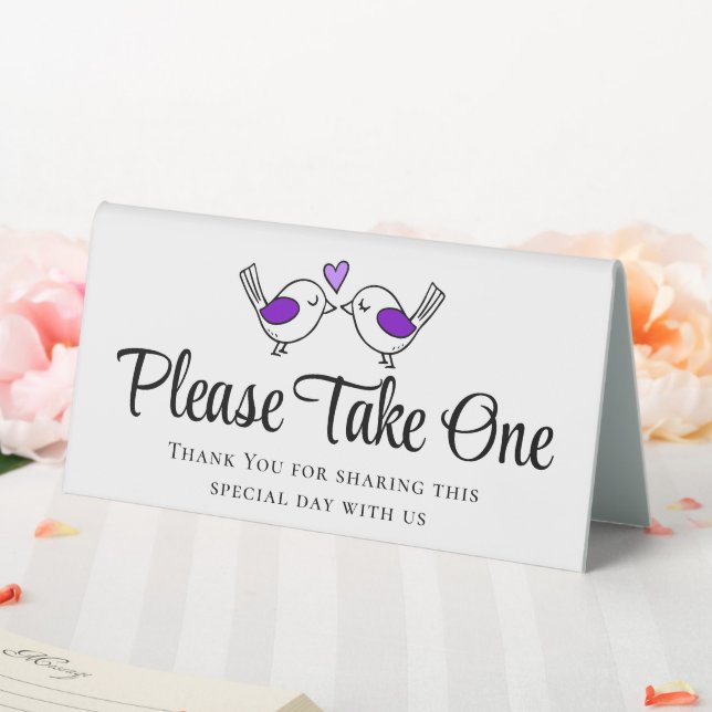 Cute Lovebirds Purple Love Birds Wedding Favors  Table Tent (In SItu (Wedding))