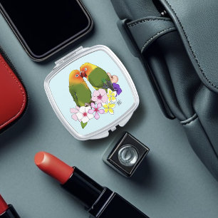 Cute Lovebirds Tropical Flowers Romantic Bird Compact Mirror