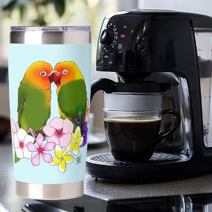 Cute Lovebirds Tropical Flowers Romantic Bird Insulated Tumbler