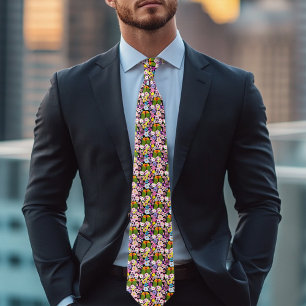 Cute Lovebirds Tropical Flowers Romantic Bird Neck Tie