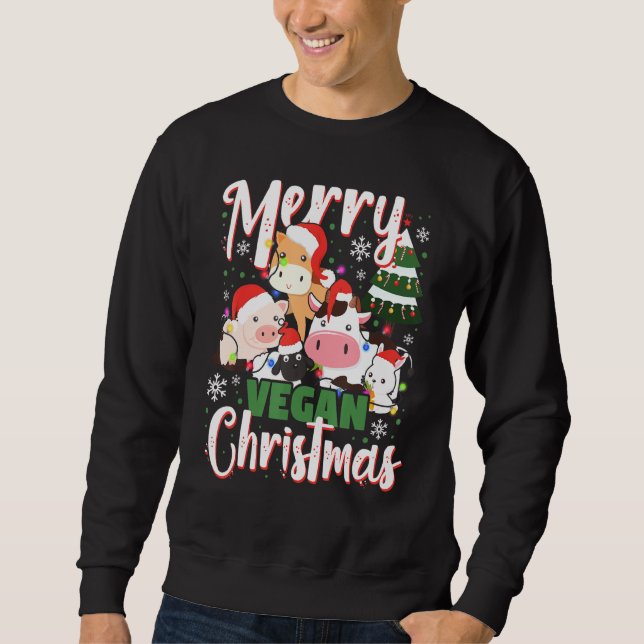 Cute & Lovely Animals Wishing You A Merry Vegan Ch Sweatshirt (Front)