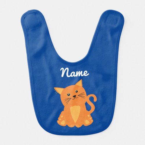 Cute Lovely  Blue Orange Cartoon Kitten Name Baby Bib
