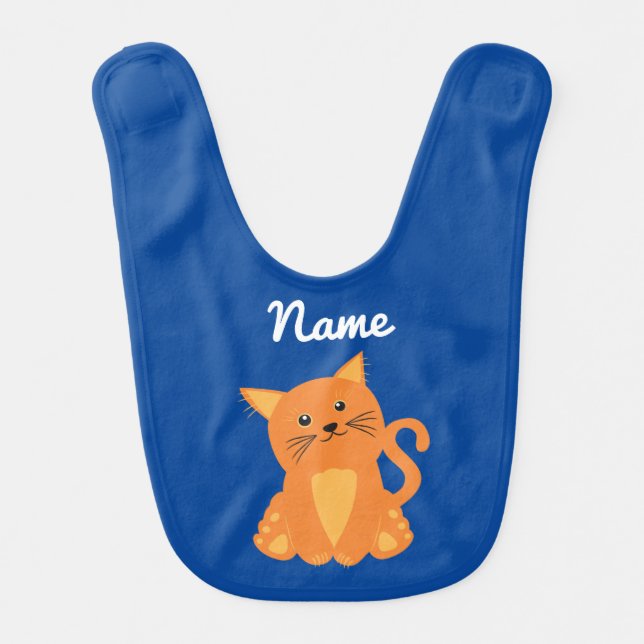 Cute Lovely  Blue Orange Cartoon Kitten Name Baby Bib (Front)