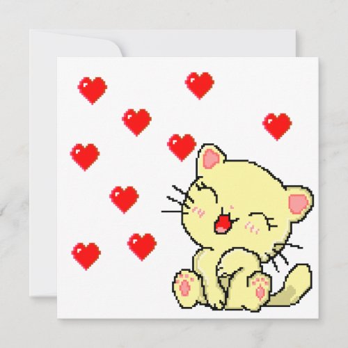 Cute lovely cat pixel art st valentine card