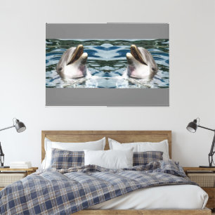 Cute Lovely Dolphin Image with Grey Background  Canvas Print