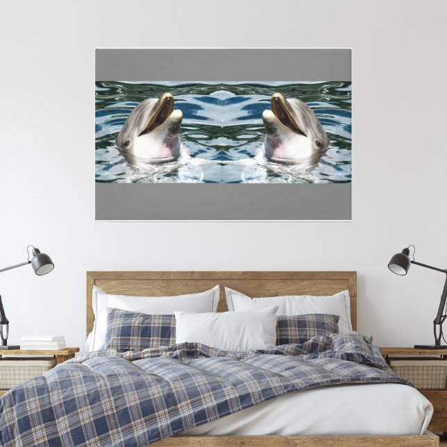Cute Lovely Dolphin Image with Grey Background  Canvas Print (Insitu(Bedroom))