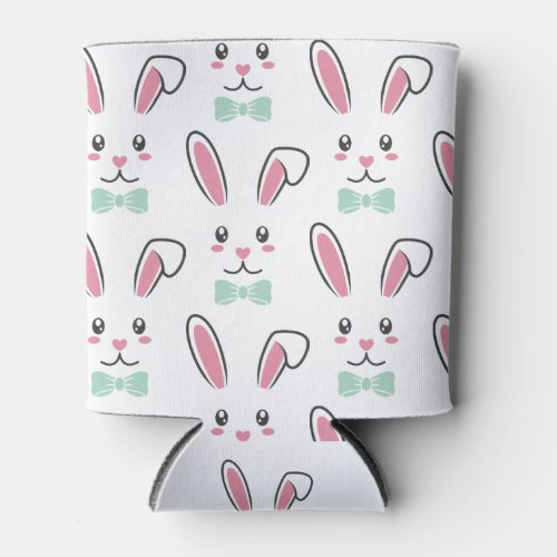 Cute Lovely Easter Bunny Ears Face Happy Easter  Can Cooler