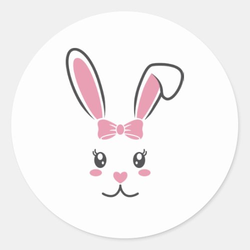 Cute Lovely Easter Bunny Ears Face Happy Easter  Classic Round Sticker