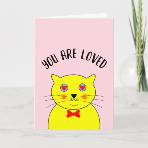 Cute Lovely Fat Yellow Cat Red Hearts Love Card