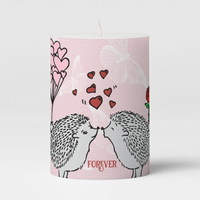 cute lovely  hedgehog Pillar Candle (Front)