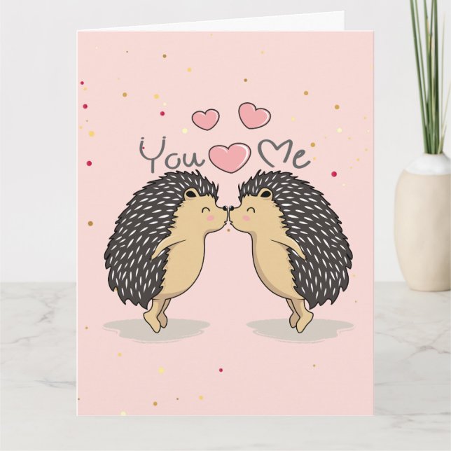Cute Lovely Kissing Hedgehogs Card (Front)