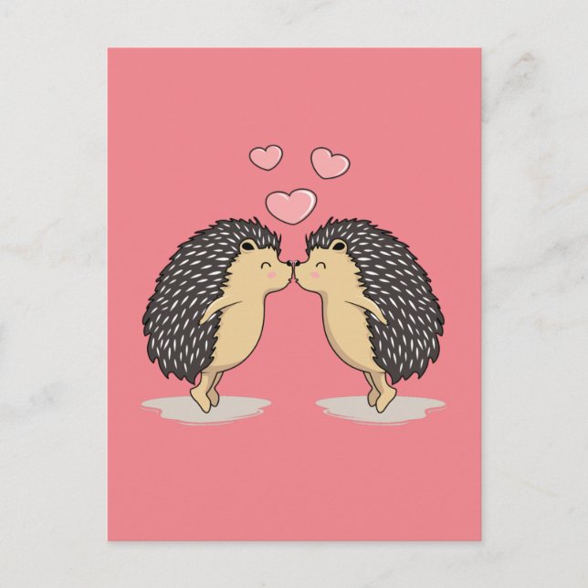 Cute Lovely Kissing Hedgehogs, Funny Sweet  Postcard (Front)