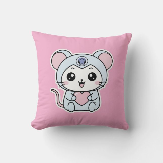 Cute lovely little adorable mouse throw pillow (Front)