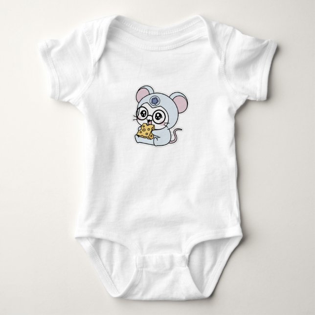 Cute lovely little mouse loves cheese  baby bodysuit (Front)