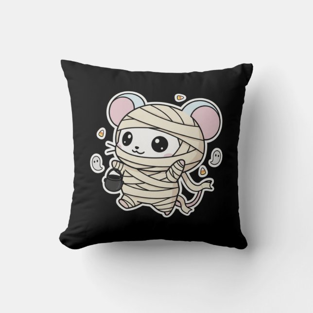 Cute lovely little mouse ready for Halloween  Throw Pillow (Front)