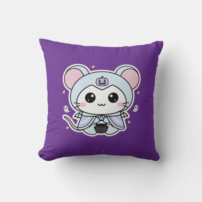 Cute lovely little mouse ready for Halloween  Throw Pillow (Front)