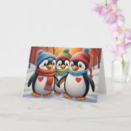 Cute Lovely Penguins Christmas Card