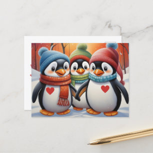 Cute Lovely Penguins Christmas Postcard