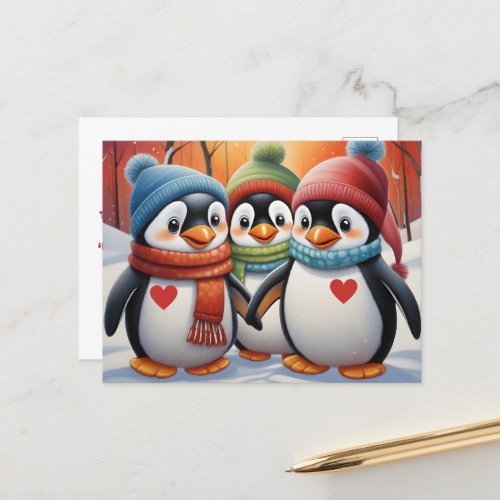 Cute Lovely Penguins Christmas  Postcard